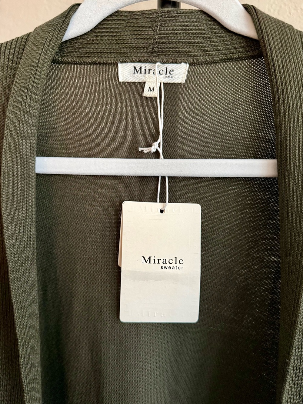 Miracle USA Dark Olive Green Longline Duster Cardigan NWT Medium - Picture 5 of 13